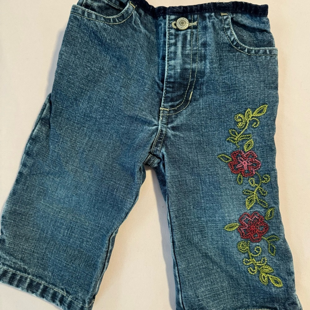 Old Navy Kids Blue Jeans with Red Floral Embroidery